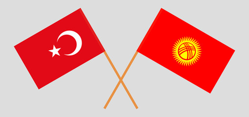 Crossed flags of Turkiye and Kyrgyzstan. Official colors. Correct proportion