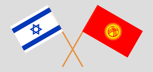 Crossed flags of Israel and Kyrgyzstan. Official colors. Correct proportion