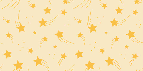 Orange shooting stars repeat pattern, star background © Kati Moth