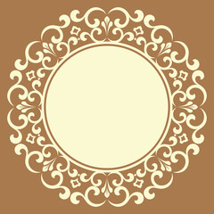 Decorative frame Elegant vector element for design in Eastern style, place for text. Floral golden and beige border. Lace illustration for invitations and greeting cards