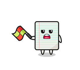 paper cartoon as the line judge hold the flag up at a 45 degree angle