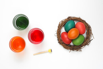 Easter eggs of different colors. Preparing for Easter Week.