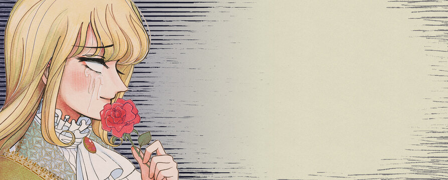 ショックを受けて落ち込む貴族の男…レトロ少女漫画風イラスト