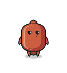 cute sausage character with suspicious expression