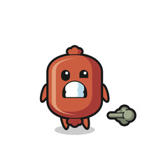 the illustration of the sausage cartoon doing fart