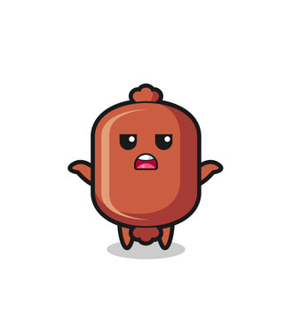 Sausage Mascot Character Saying I Do Not Know