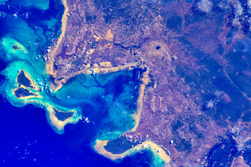 Coast of Mozambique. Digital Enhancement. Elements by NASA