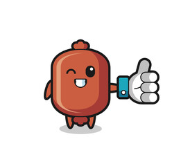 cute sausage with social media thumbs up symbol