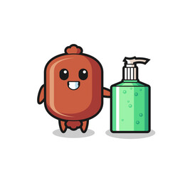 cute sausage cartoon with hand sanitizer