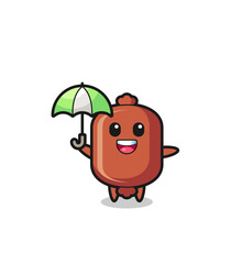 cute sausage illustration holding an umbrella