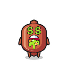 sausage character with an expression of crazy about money