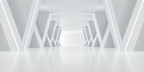 3d render of abstract futuristic architecture design. White concrete floor for car presentation.