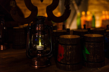 old lantern candlestick, lamp on white space