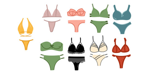 A set of underwear, a bra with panties or separate swimwear. Vector illustration isolated on white background