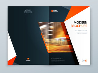 Brochure template layout design. Corporate business annual report, catalog, magazine mockup. Layout with modern orange elements and urban style photo. Creative poster, booklet, flyer or banner concept