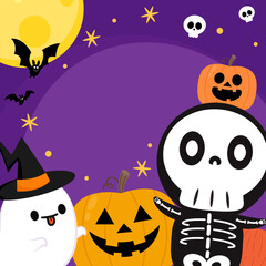 Cute halloween skeleton cartoon. Skeleton in halloween day. Halloween character cartoon. Happy halloween greeting card. 
