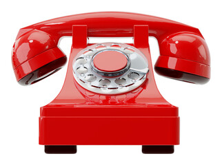 old red dial-up phone isolated on a transparent background