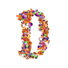 Alphabet collection from A to Z made of cartoon Halloween candies and treats.