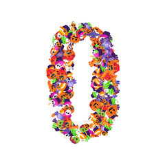 Alphabet collection from A to Z made of cartoon Halloween candies and treats.