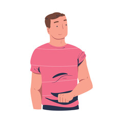 Vaccination with Young Man Character Pulling Sleeve of His Upper Arm for Being Vaccinated Vector Illustration