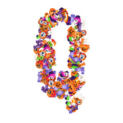 Alphabet collection from A to Z made of cartoon Halloween candies and treats.