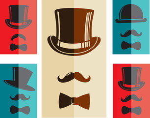  Retro Party set - Hat, tie, mustaches