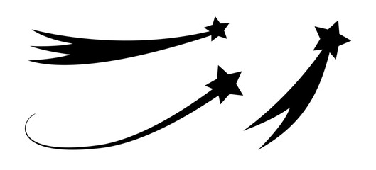 Abstract shooting star - black shooting star with a tail on a white background - Meteoroid, comet, asteroid, stars