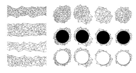 Set de formas abstractas con líneas de render. Formas de red tecnológica o mallas de líneas vectorizadas. Recurso gráfico - obrazy, fototapety, plakaty