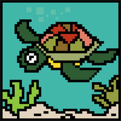 Fototapeta premium vector illustration of turtle pixel art that can be used for book covers or posters