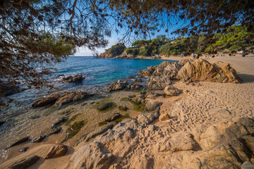 Fototapeta na wymiar Cala Sant Francesc in Blanes Mediterranean beach Camino de Ronda on the Costa Brava Lloret de Mar and Tossa de Mar