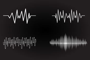 Sound audio wave vector. Icon set isolated on black background. Abstract sound waves for voice design, music background, radio logo and icon. Creative music audio concept. Soundwave vector