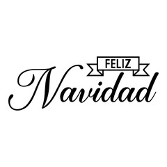 Banner con frase Feliz Navidad en español manuscrito en listón aislado con líneas