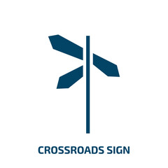 crossroads sign icon from user interface collection. Filled crossroads sign, road, traffic glyph icons isolated on white background. Black vector crossroads sign sign, symbol for web design and mobile