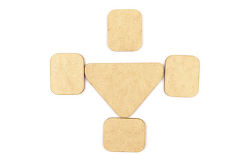 Workflow flowchart of business management concept, flow chart, diagram action plan processing with wooden plates on white background.