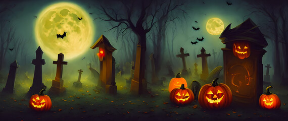 Artistic painting concept of Halloween background, Natural color, digital art style, illustration painting. Creative Design, Tender and dreamy design.3d illustration.