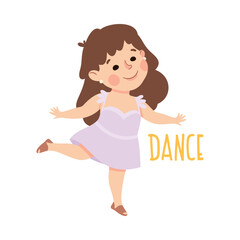 Little Girl Dancing Demonstrating Vocabulary and Verb Studying Vector Illustration