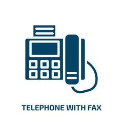 telephone with fax icon from technology collection. Filled telephone with fax, telephone, computer glyph icons isolated on white background. Black vector telephone with fax sign, symbol for web design