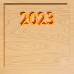 2023 year inscription wood texture for New Year's calendar, 3d render