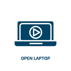 open laptop icon from technology collection. Filled open laptop, screen, notebook glyph icons isolated on white background. Black vector open laptop sign, symbol for web design and mobile apps