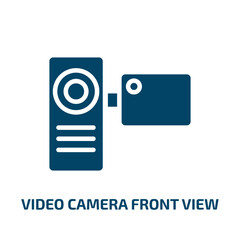 video camera front view icon from technology collection. Filled video camera front view, camera, front glyph icons isolated on white background. Black vector video camera front view sign, symbol for