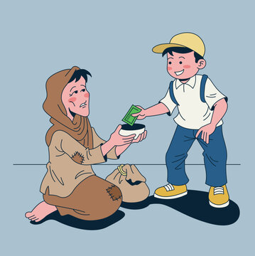 Boy Giving Alms to Beggars