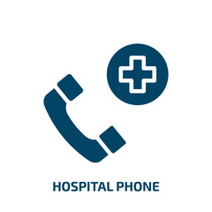 hospital phone icon from technology collection. Filled hospital phone, medical, phone glyph icons isolated on white background. Black vector hospital phone sign, symbol for web design and mobile apps
