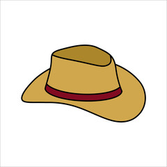 Cartoon Cowboy Hat. flat color simple cartoon hat vector illustration on white background.