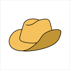 Cartoon Cowboy Hat. flat color simple cartoon hat vector illustration on white background.