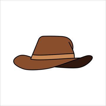 Cartoon Cowboy Hat. flat color simple cartoon hat vector illustration on white background.