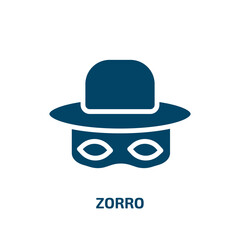 zorro icon from people collection. Filled zorro, theater, costume glyph icons isolated on white background. Black vector zorro sign, symbol for web design and mobile apps