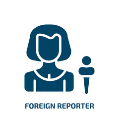 foreign reporter icon from people collection. Filled foreign reporter, arrow, investment glyph icons isolated on white background. Black vector foreign reporter sign, symbol for web design and mobile