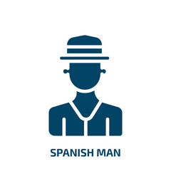 spanish man icon from people collection. Filled spanish man, spanish, mexican glyph icons isolated on white background. Black vector spanish man sign, symbol for web design and mobile apps