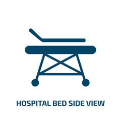 hospital bed side view icon from medical collection. Filled hospital bed side view, bed, view glyph icons isolated on white background. Black vector hospital bed side view sign, symbol for web design