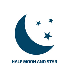 half moon and star icon from shapes collection. Filled half moon and star, half, moon glyph icons isolated on white background. Black vector half moon and star sign, symbol for web design and mobile